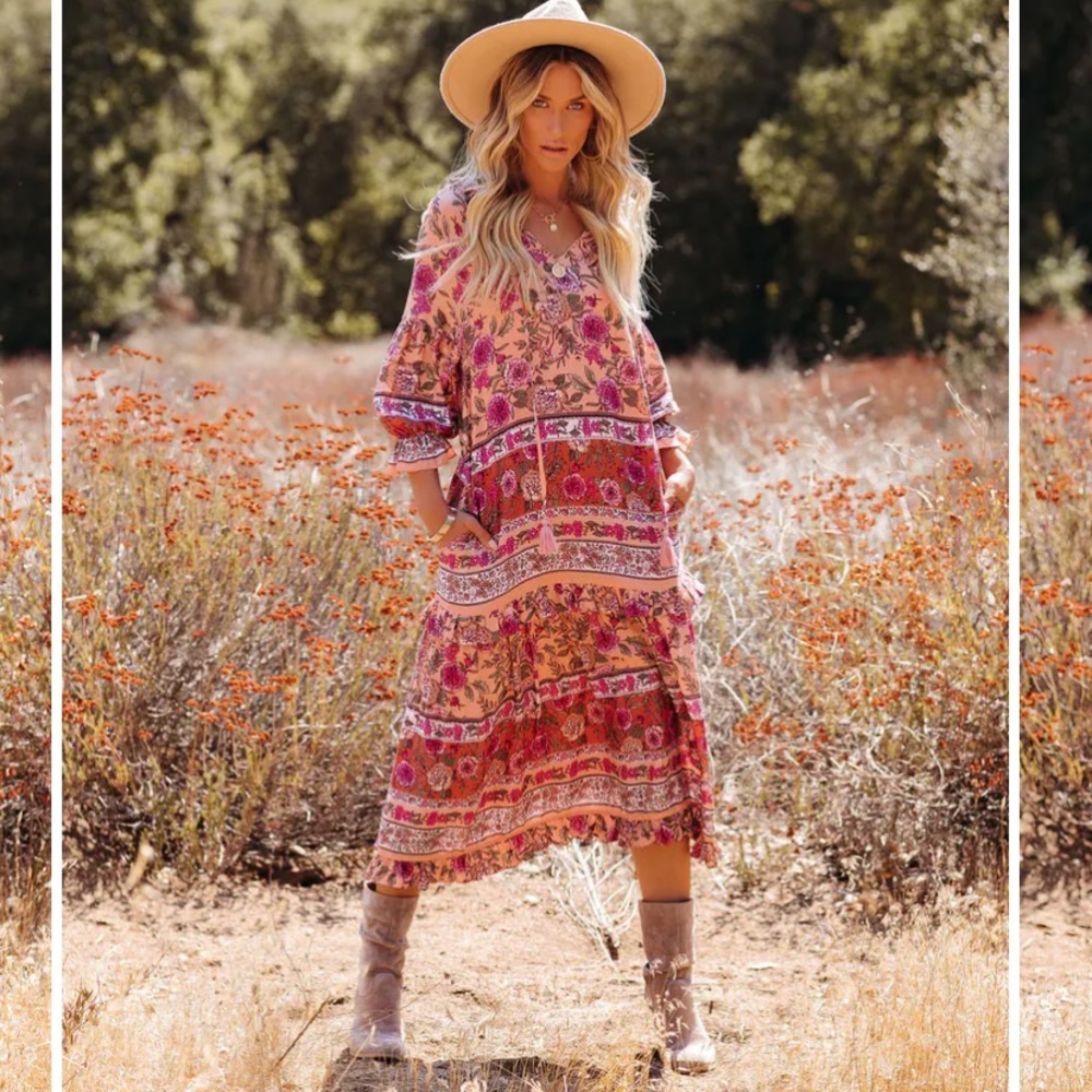 NWT Vici Quinn pocketed floral boho midi dress